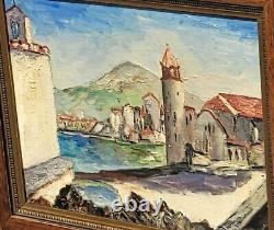 Tableau signé M VICEMS Paysage Méditerranéen Peinture huile sur panneau bois