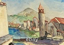 Tableau signé M VICEMS Paysage Méditerranéen Peinture huile sur panneau bois