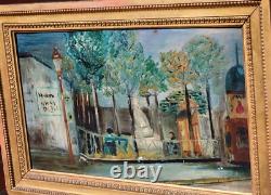 Tableau signé Paysage Animé Peinture huile sur panneau de bois