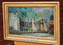 Tableau signé Paysage Animé Peinture huile sur panneau de bois