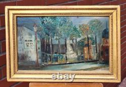Tableau signé Paysage Animé Peinture huile sur panneau de bois