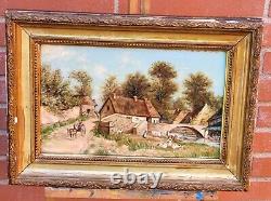 Tableau signé Paysage Animé Peinture huile sur panneau de bois