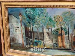 Tableau signé Paysage Animé Peinture huile sur panneau de bois
