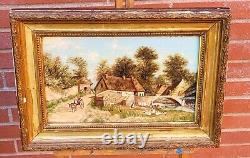 Tableau signé Paysage Animé Peinture huile sur panneau de bois