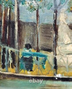 Tableau signé Paysage Animé Peinture huile sur panneau de bois