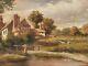 Tableau Signé. Paysage Animé. Peinture Huile Sur Panneau De Bois D'acajou