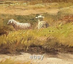 Tableau signé. Paysage Animé. Peinture huile sur panneau de bois d'acajou