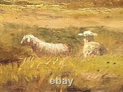 Tableau signé. Paysage Animé. Peinture huile sur panneau de bois d'acajou