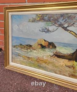 Tableau signé. Paysage Méditerranéen. Peinture huile sur panneau de bois