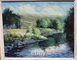Tableau signé. Paysage Nature Campagne Peinture huile sur panneau de bois