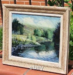 Tableau signé. Paysage Nature Campagne Peinture huile sur panneau de bois