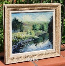 Tableau signé. Paysage Nature Campagne Peinture huile sur panneau de bois
