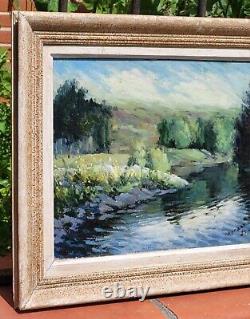 Tableau signé. Paysage Nature Campagne Peinture huile sur panneau de bois