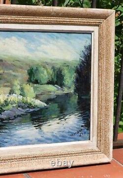 Tableau signé. Paysage Nature Campagne Peinture huile sur panneau de bois