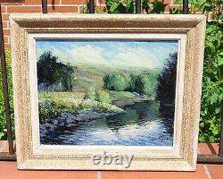Tableau signé. Paysage Nature Campagne Peinture huile sur panneau de bois