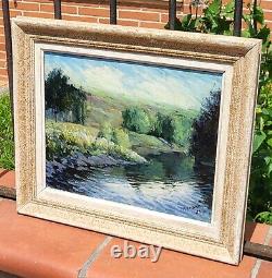 Tableau signé. Paysage Nature Campagne Peinture huile sur panneau de bois