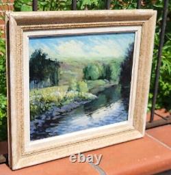 Tableau signé. Paysage Nature Campagne Peinture huile sur panneau de bois