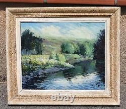 Tableau signé. Paysage Nature Campagne Peinture huile sur panneau de bois
