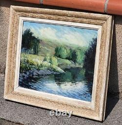 Tableau signé. Paysage Nature Campagne Peinture huile sur panneau de bois