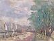 Tableau Signé Pierre Clément Paysage Sous Bois Lac. Peinture Huile Sur Toile