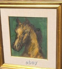 Tableau signé. Portrait Cheval. Peinture huile sur panneau de bois