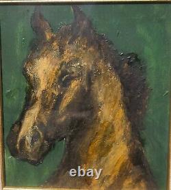 Tableau signé. Portrait Cheval. Peinture huile sur panneau de bois