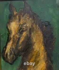 Tableau signé. Portrait Cheval. Peinture huile sur panneau de bois