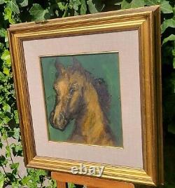 Tableau signé. Portrait Cheval. Peinture huile sur panneau de bois