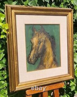 Tableau signé. Portrait Cheval. Peinture huile sur panneau de bois