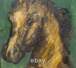 Tableau signé. Portrait Cheval. Peinture huile sur panneau de bois