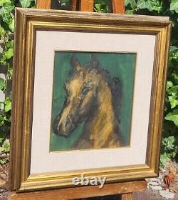 Tableau signé. Portrait Cheval. Peinture huile sur panneau de bois