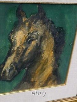 Tableau signé. Portrait Cheval. Peinture huile sur panneau de bois