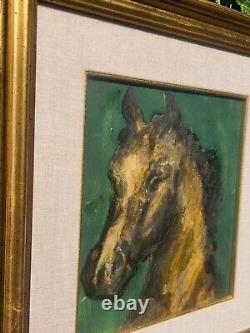 Tableau signé. Portrait Cheval. Peinture huile sur panneau de bois