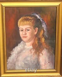 Tableau signé. Portrait de Jeune Fille. Peinture huile sur panneau de bois