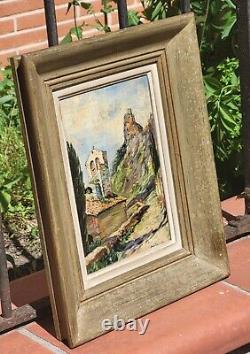 Tableau signé Titré. Vue Église Peinture huile sur panneau de bois