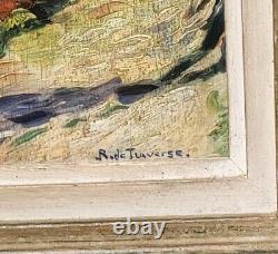 Tableau signé Titré. Vue Église Peinture huile sur panneau de bois