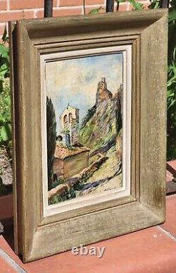 Tableau signé Titré. Vue Église Peinture huile sur panneau de bois