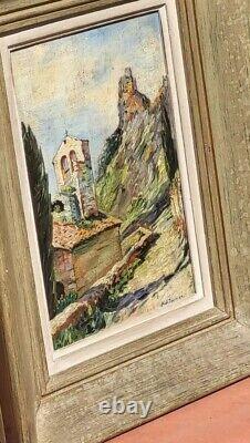Tableau signé Titré. Vue Église Peinture huile sur panneau de bois