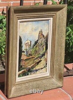 Tableau signé Titré. Vue Église Peinture huile sur panneau de bois