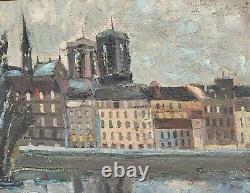 Tableau signé Vue sur Quais Les Tours de Notre Dame Peinture huile sur panneau