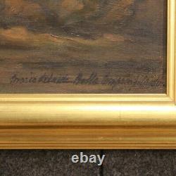 Tableau signé paysage peinture huile toile style antique cadre bois doré 900