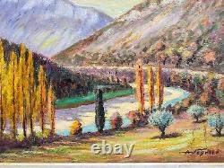 Tableau signée A VEYRIER Les GORGES DE LAYGUES. 1959 Peinture huile sur panneau