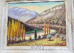 Tableau signée A VEYRIER Les GORGES DE LAYGUES. 1959 Peinture huile sur panneau