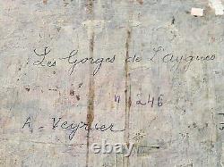 Tableau signée A VEYRIER Les GORGES DE LAYGUES. 1959 Peinture huile sur panneau