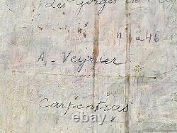 Tableau signée A VEYRIER Les GORGES DE LAYGUES. 1959 Peinture huile sur panneau