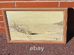 Tableau signée H. LINK. Paysage Marin Animées Peinture huile sur panneau de bois