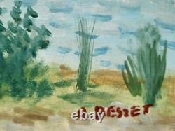Tableau signée RENE BESSET. IBIZA. 1975. Peinture huile sur panneau de Bois