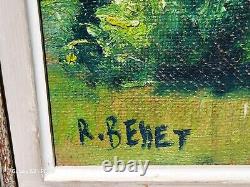 Tableau signée RENE BESSET. Paysage Sous Bois. Peinture huile sur toile