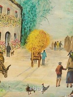 Tableau signée SANCHEZ Paysage Animées Peinture huile sur panneau bois