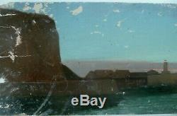 Tableau sur bois fin 19ème signé B Olive Bord de Mer